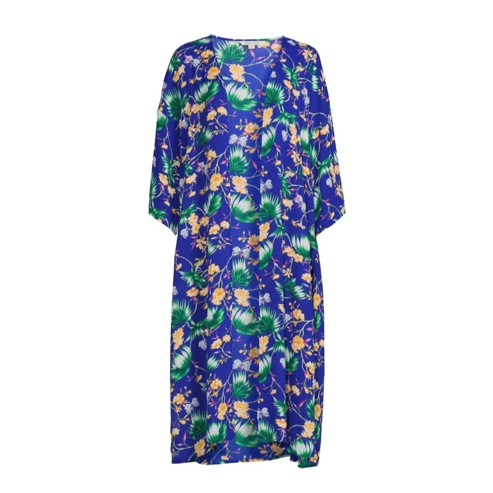 Pioneer Woman Open Front Printed Duster Enamel Blue Floral Plus Kimono - 2X/3X - Picture 3 of 12